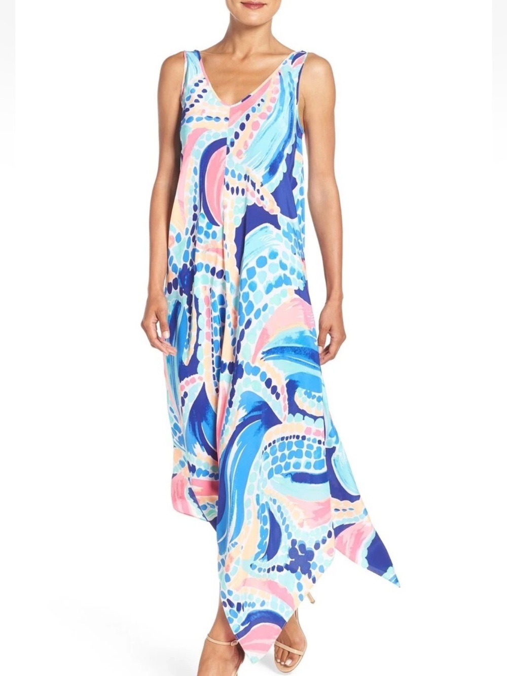 Lilly Pulitzer Anise Waterfall Handkerchief Dress Women’s XL Ocean Jewel Silk